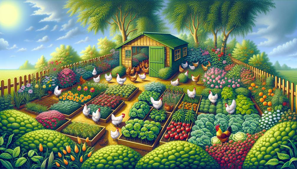 chicken coop and garden